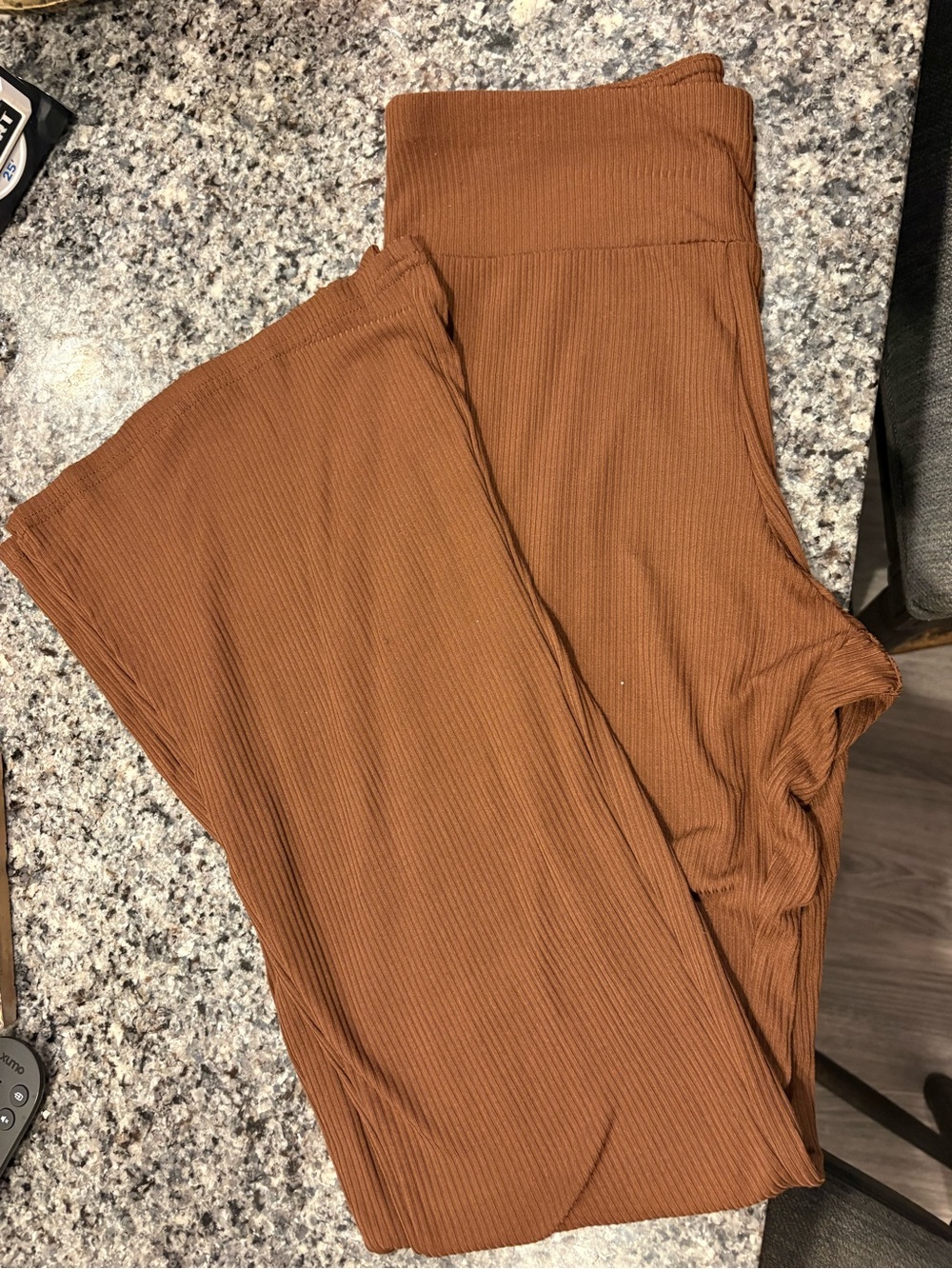 Planet Gold Ribbed Wide-Leg Pants - Rust Brown